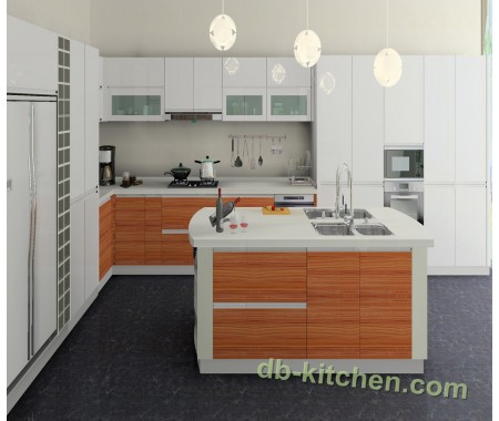 High gloss UV kitchen design cabinet wood grain cabinet